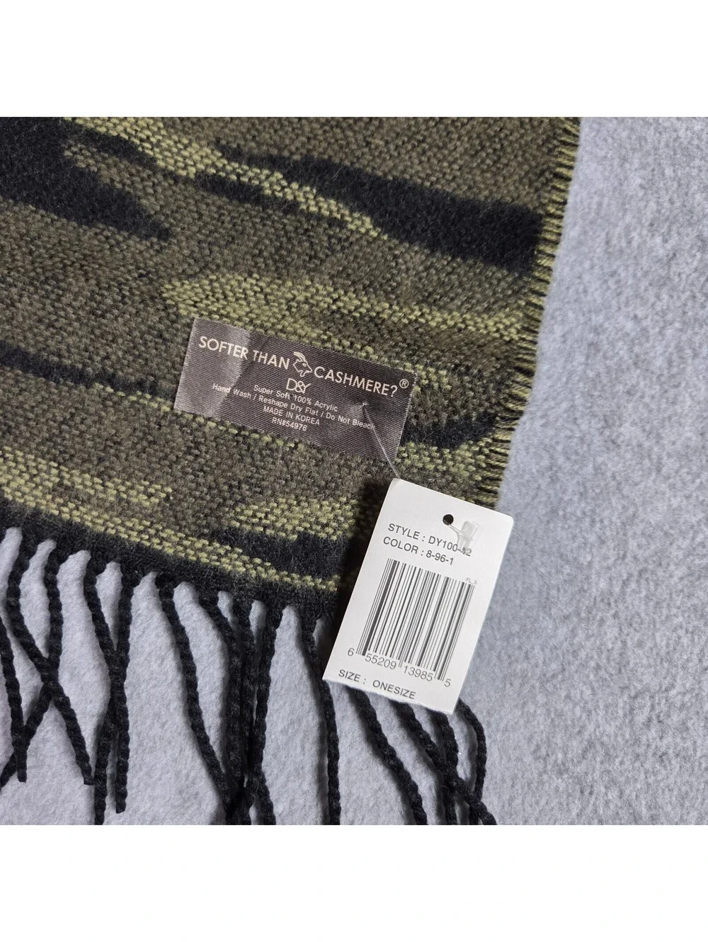 SOFTER THAN CASHMERE Scarf One Size Green Black Camo Fringe 12x64 NEW WITH TAGS